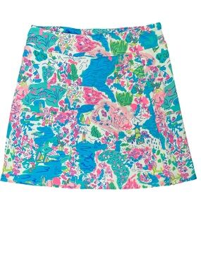 Lulu-B Printed Mini Skort in Turquoise, Pink & Green